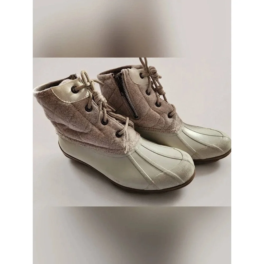 Sperry Saltwater Duck Boots Women's Size 8.5 Quilted Duck Boots Cream Tan